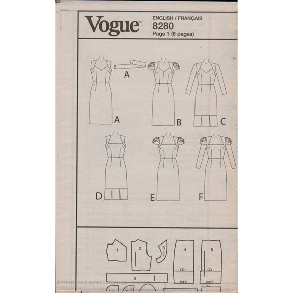 Vogue 8280 Easy Options Galaxy Power Dress Pattern 6 Variations Size 4 6 8 Uncut - Picture 3 of 5